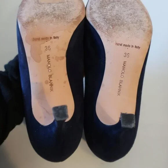 Womens Manolo Blahnik Blue Suede Pointy Heels Shoes Pumps 36 US/6 - Picture 11 of 13